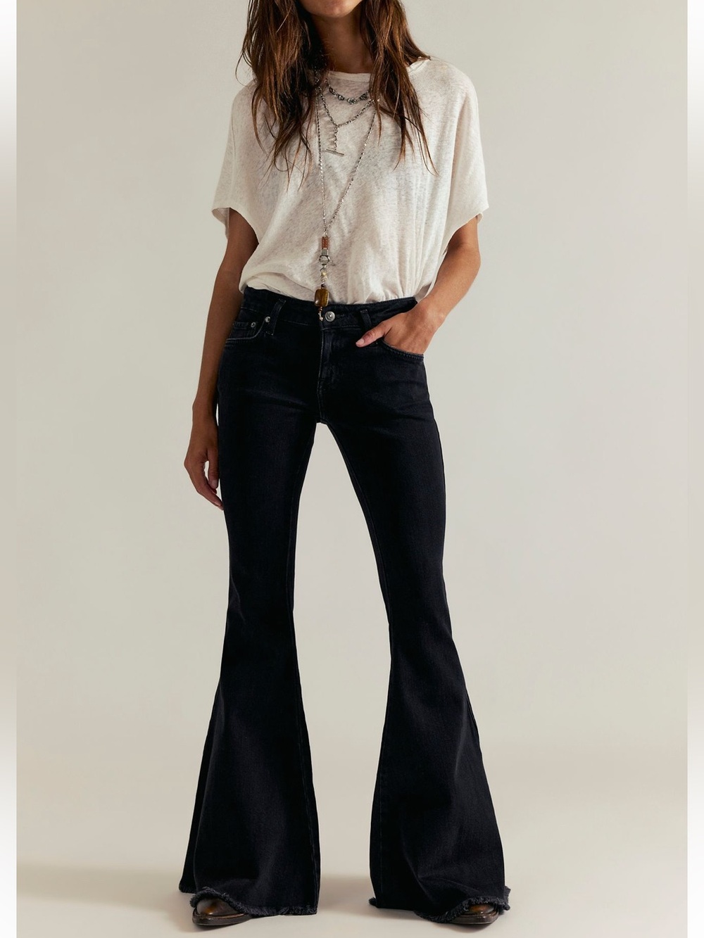 Free People We the Free Emre Low Rise Flare Jeans- Black Orchid